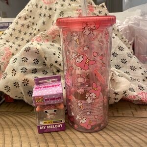 Sanrio My Melody Pink Tumbler with Straw and keychain